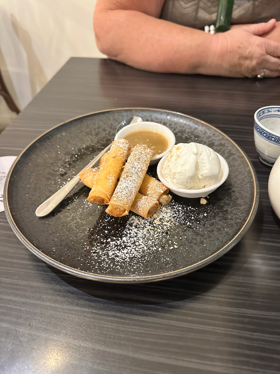 Cha Gio Chuoi- Deep Fried Banana Spring Roll Ice Cream and Warm Butterscotch Sauce