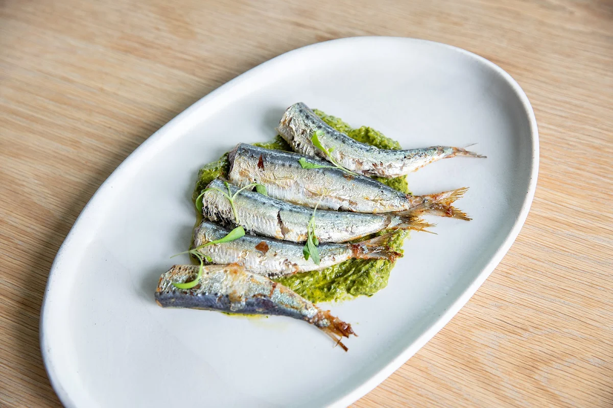 Grilled Sardines with Lemon & Confit Garlic Butter Pickled Red Onion Zeally Bay Focaccia, The Coast Restaurant