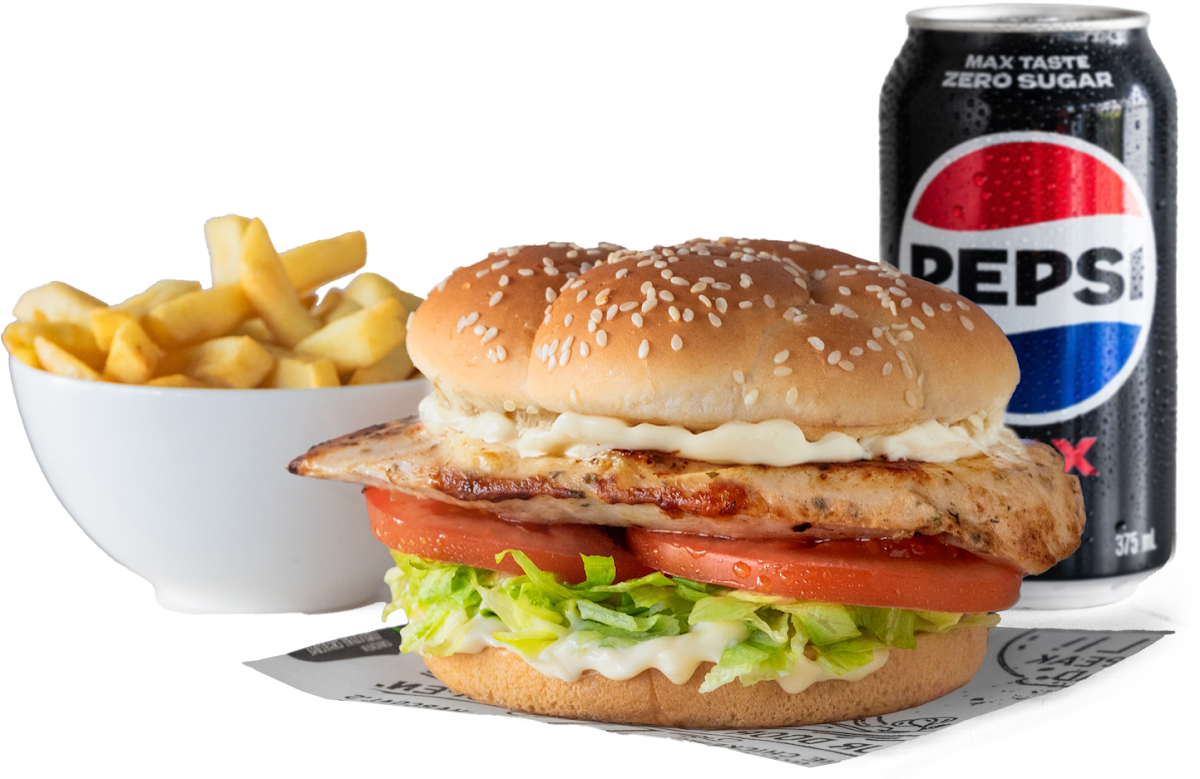 Grilled Chicken Burger Meal, El Jannah Chicken Burwood