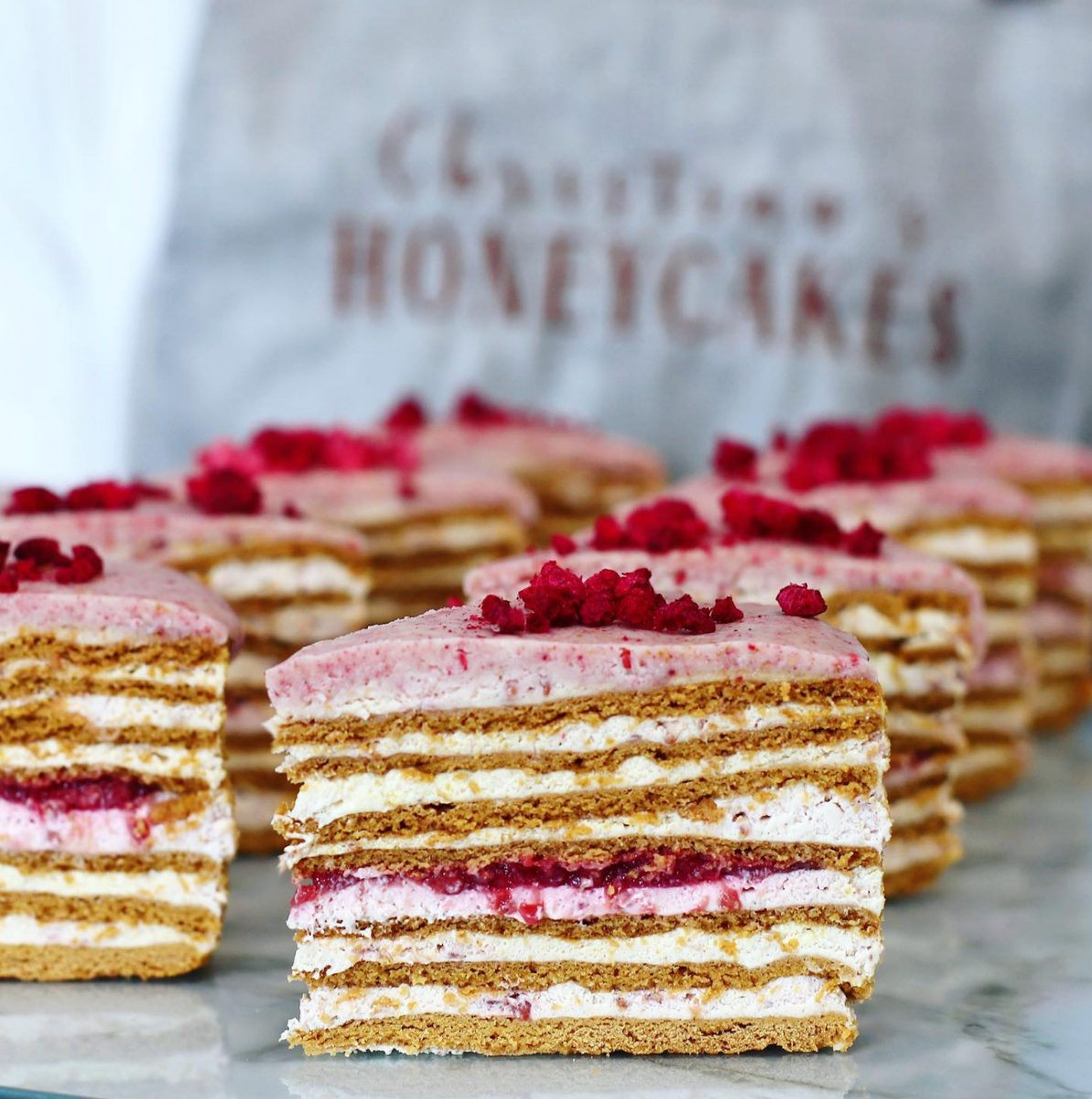 Raspberry Honey Cake Slice