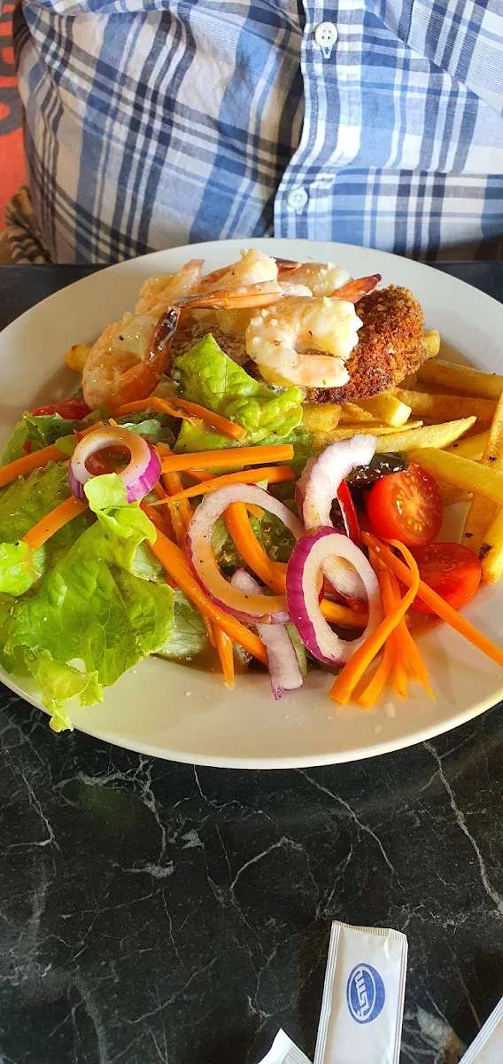 Chicken Schnitzel with Garlic Prawns