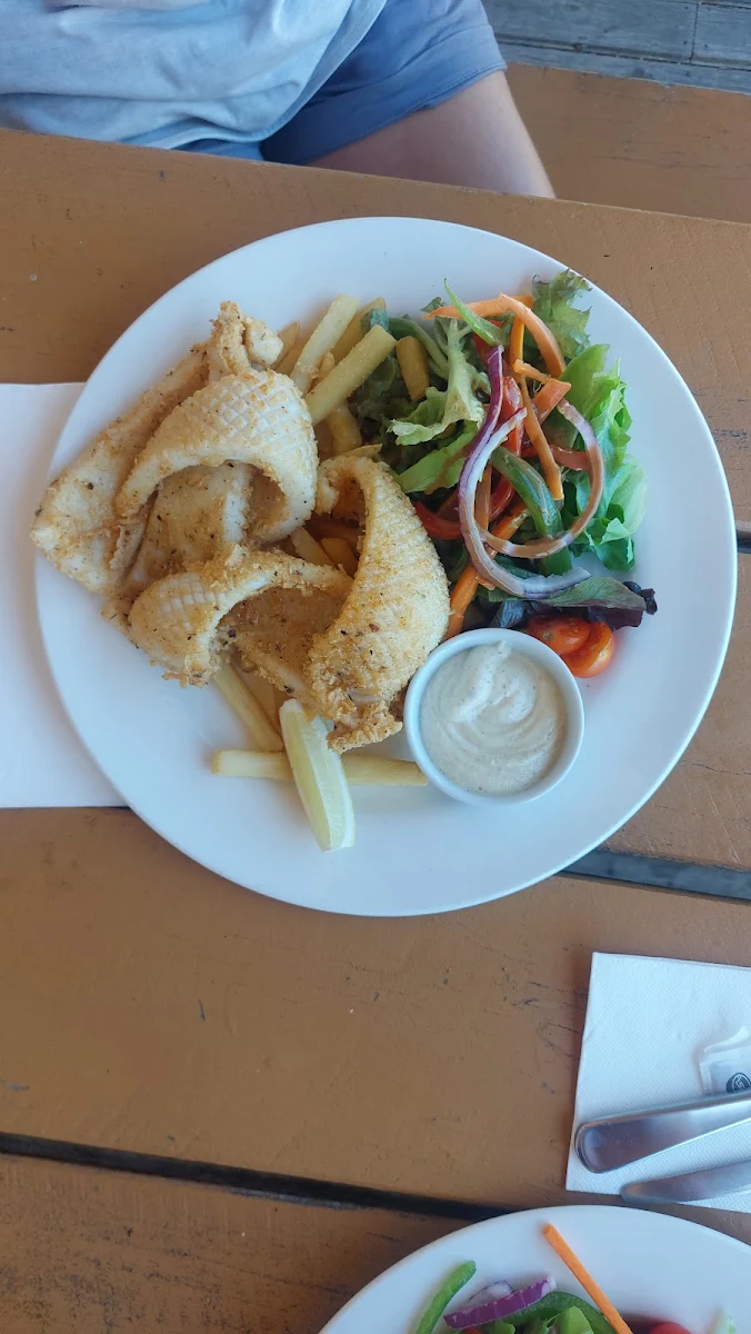 Undercooked Salt and Pepper Calamari Chips and Salad