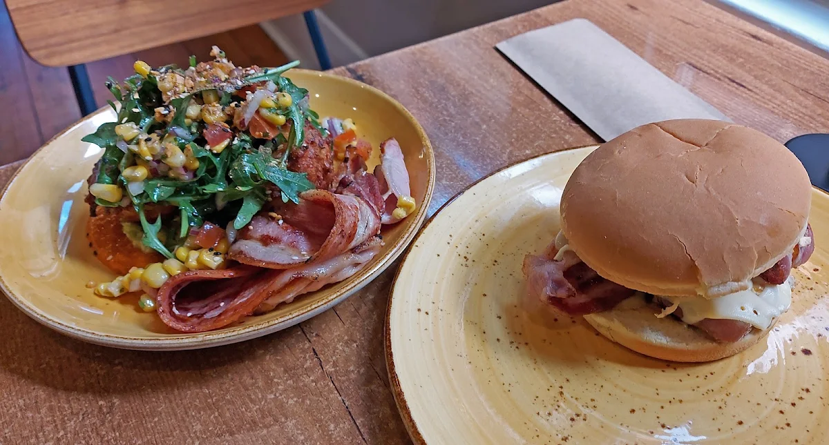 Bacon Brekkie Burger Zucchini Corn & Haloumi Fritters