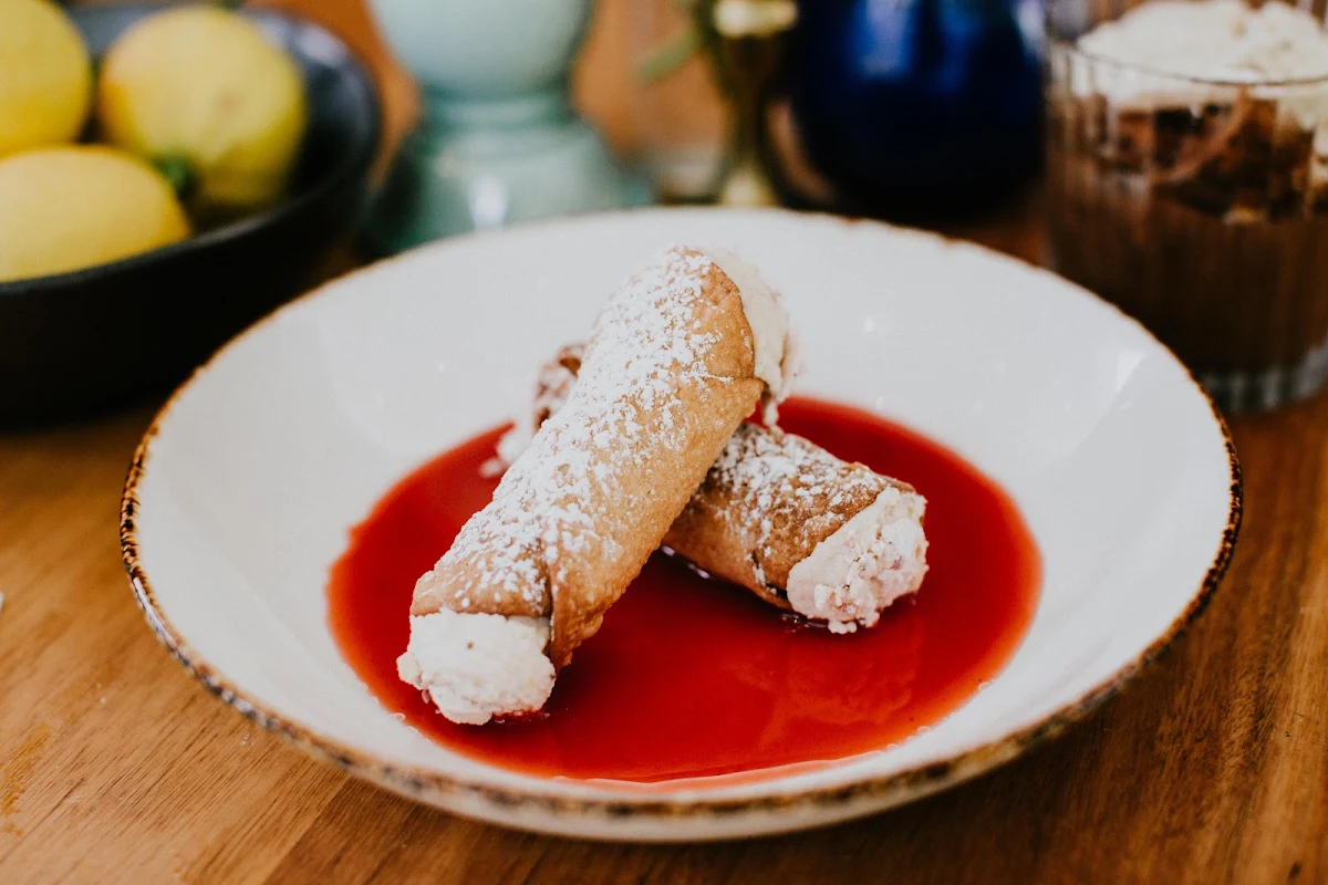 Strawberry and White Chocolate Cannoli Strawberry Verjuice Syrup