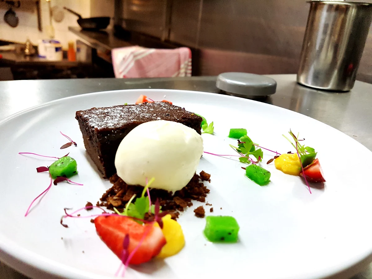 Infused Chocolate Pudding with Vanilla Ice Cream