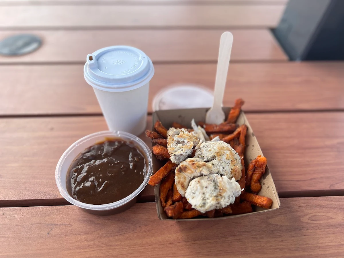 Sweet Potato Fries with Chicken Tenderloins and Gravy