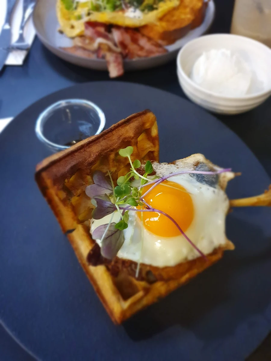 Crispy Duck Leg Potato & Spring Onion Waffle Sandwich with Chipotle Infused