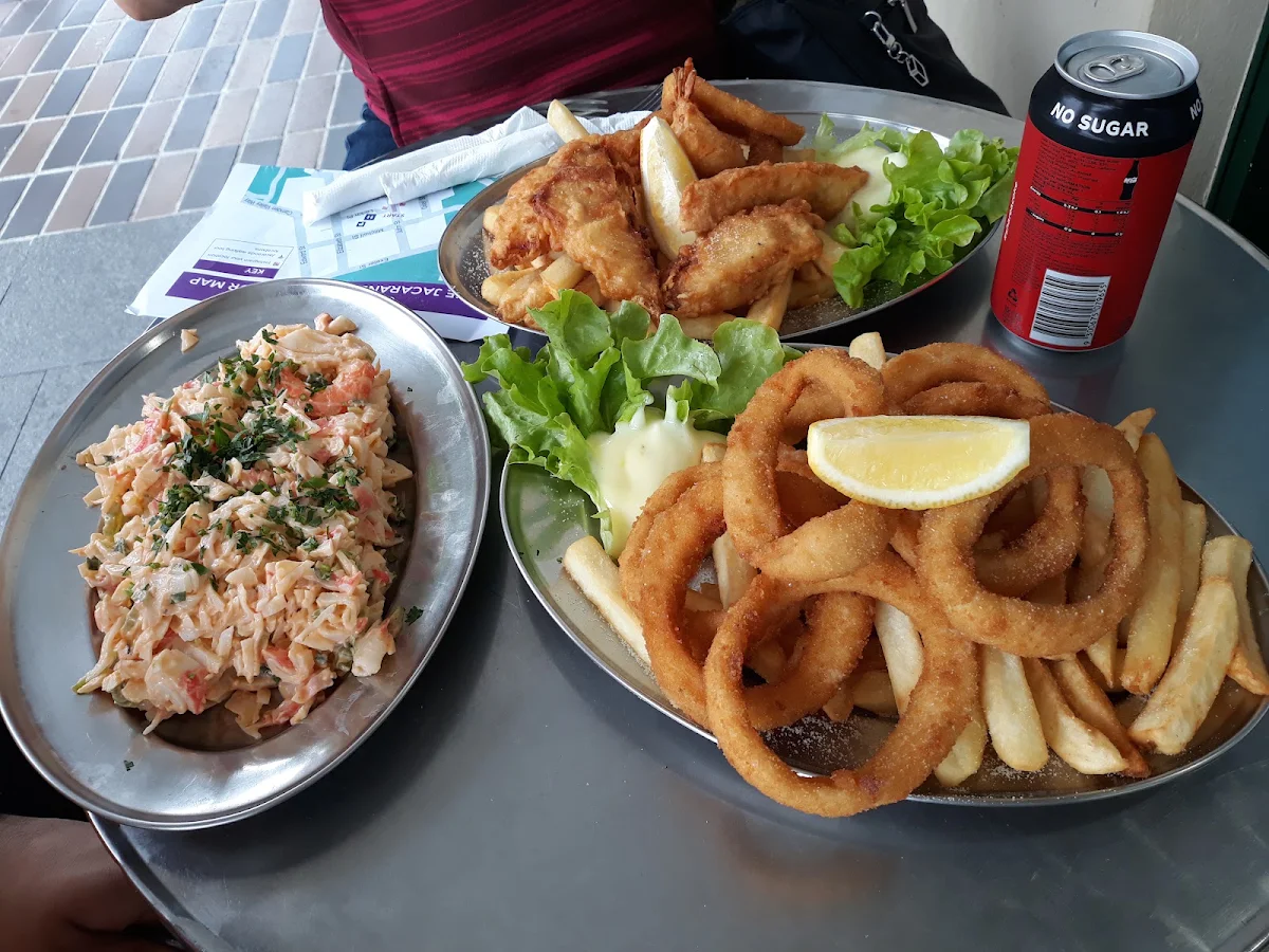Seafood Salad Calamari Rings with Chips & Fish Cocktail with Chips