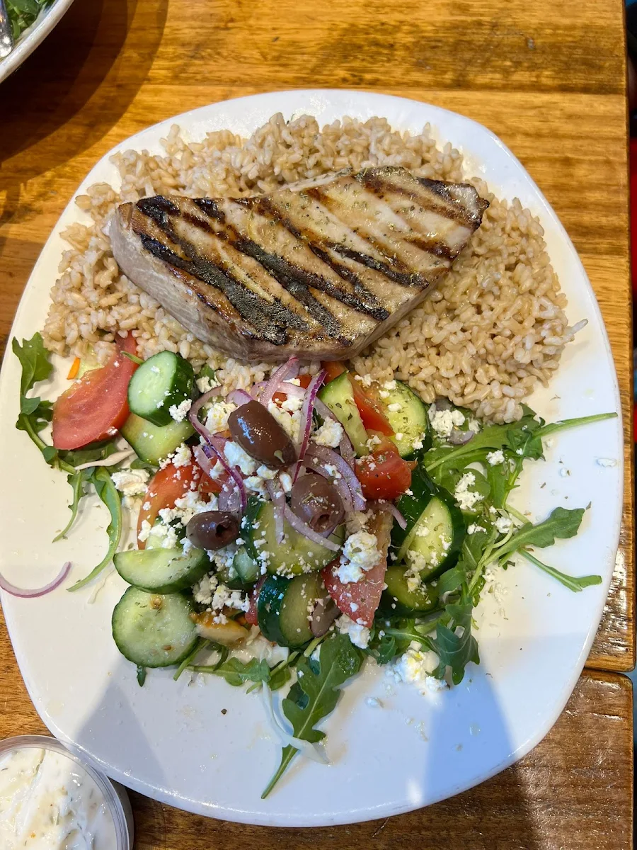 Tuna on Rice and Greek Salad