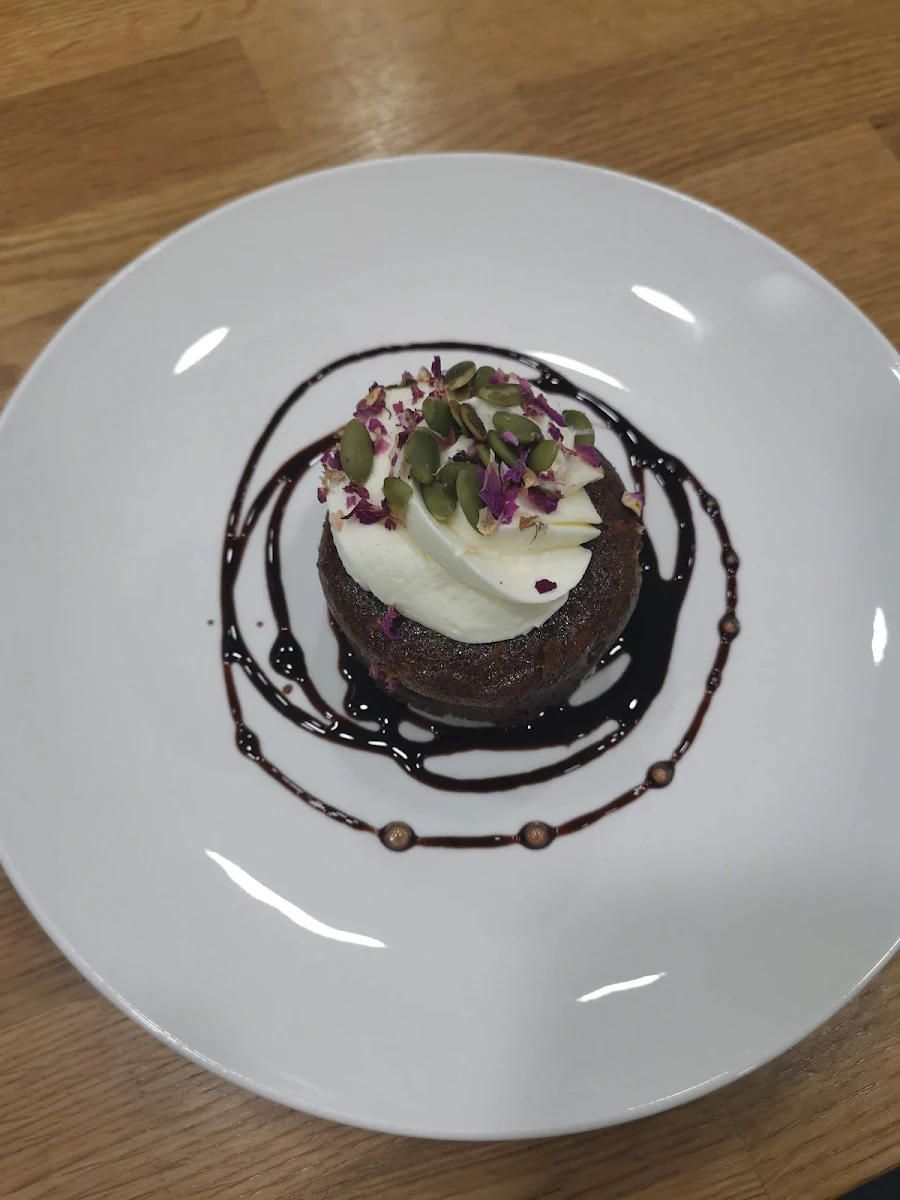 Vegan Carrot Cake with Chocolate Fudge Sauce