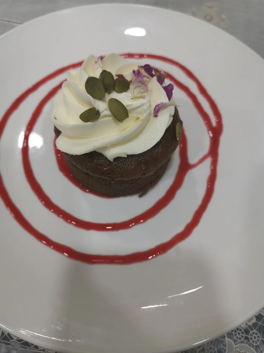 Vegan Carrot Cake with Raspberry Coulis