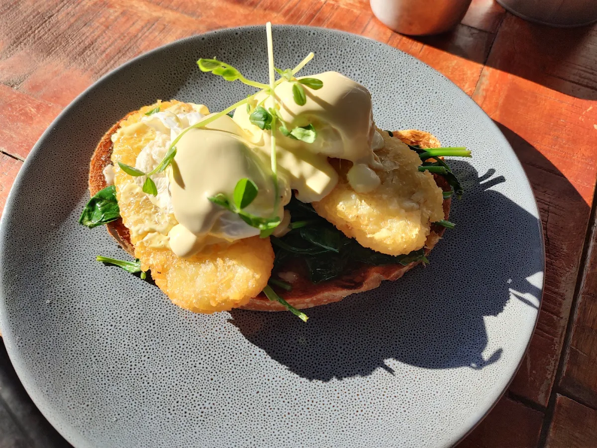 Eggs Benedict - Vegetarian Mushroom Hash Browns Halloumi