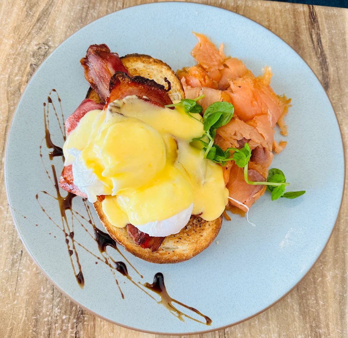 Eggs Benedict with Bacon and Salmon