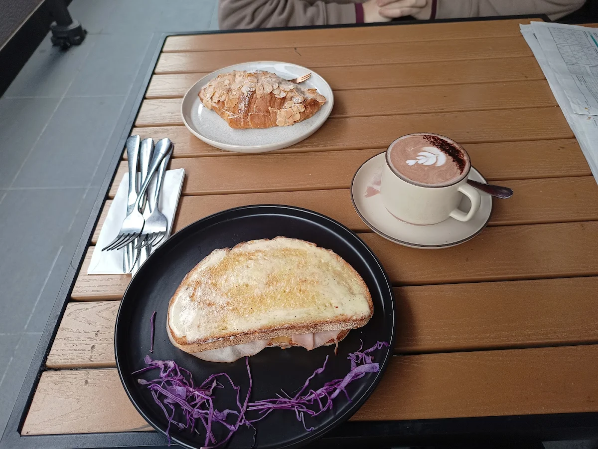 Almond Croissant and Hot Chocolate