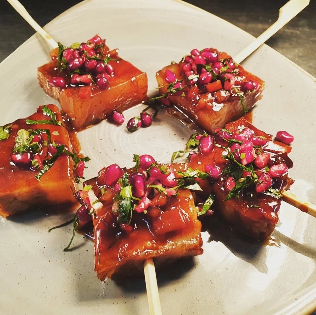 Honey Soy Pork Belly Bites w Shallots & Crispy