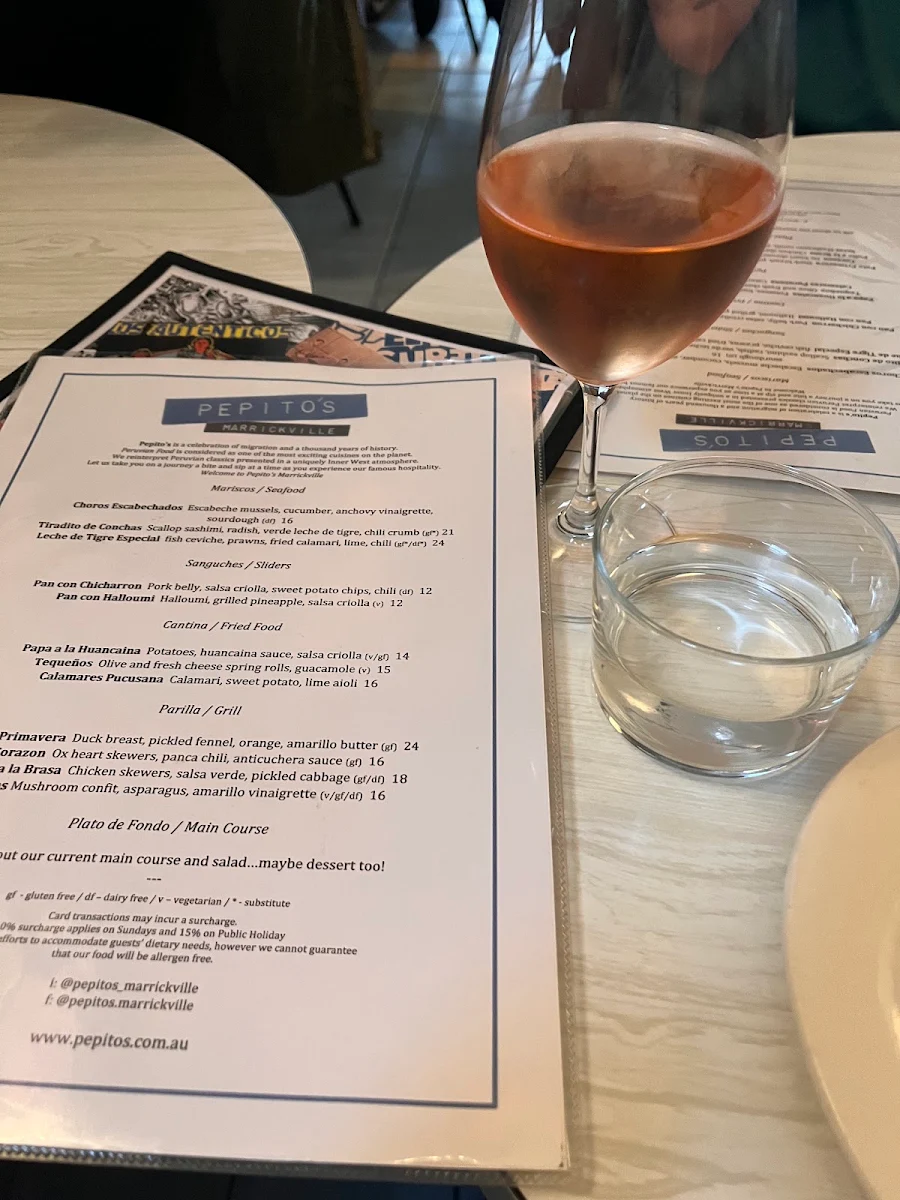 Menu, Pepito's Marrickville