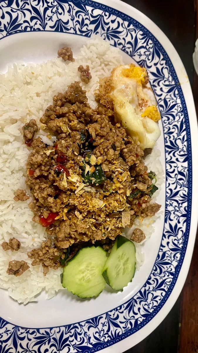 Chicken Thai Basil with Fried Egg on Top