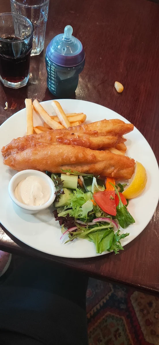 Battered Fish Chips and Salad