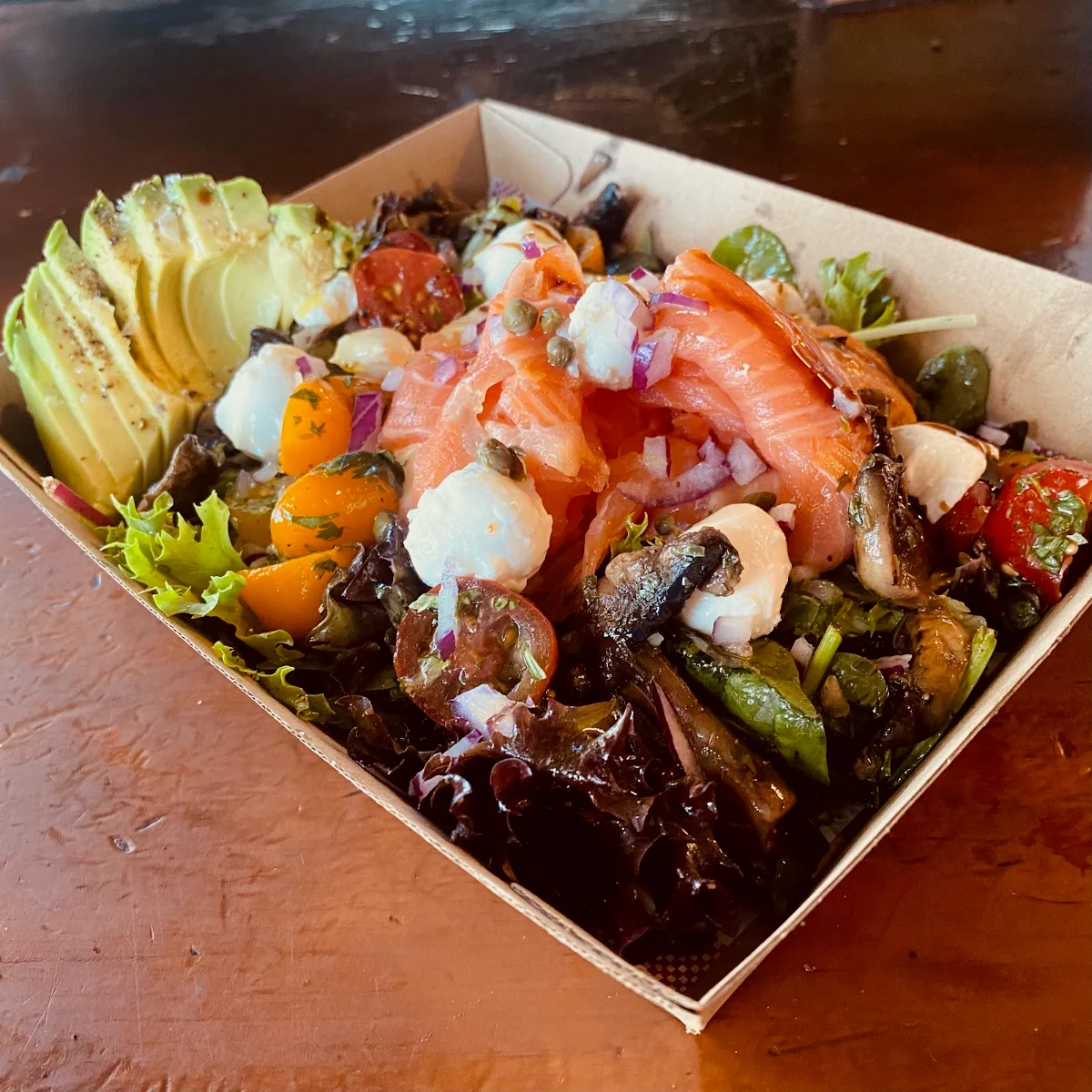 Salmon Salad with Extra Avocado and Boconccini