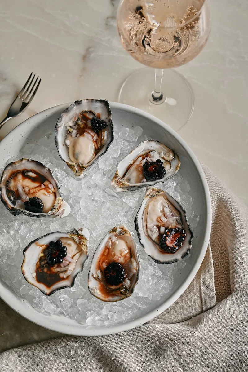 Half Dozen Native Oysters with Pickled Green Apple and Cucumber Sorbet GFO Origin Australia