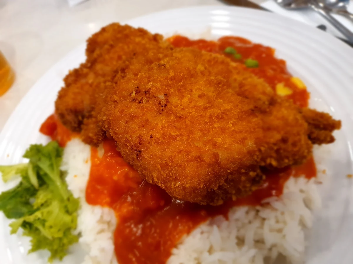 Crumbed Chicken Steak w Tomato Sauce on Rice