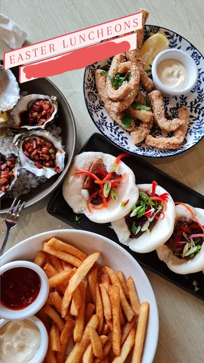 Oyster Kilpatrick Bao Buns Sweet Potato Fries