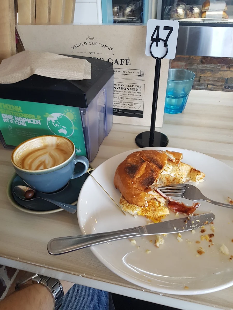 Bacon and Egg Sandwich with Flatwhite