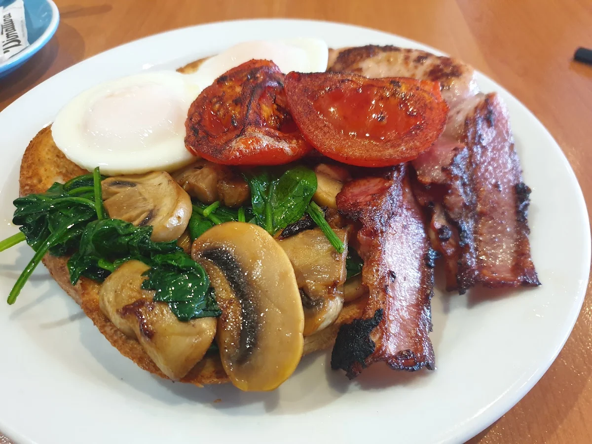 Bacon Eggs Mushroom & Spinach on Toast
