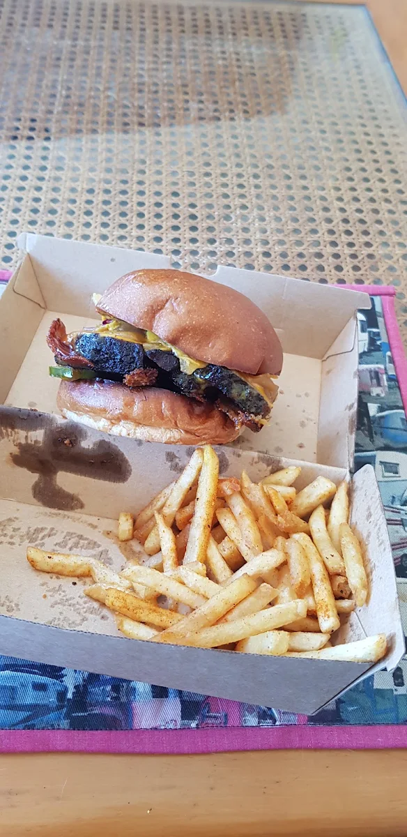 Brisket Cheese Burger and Fries