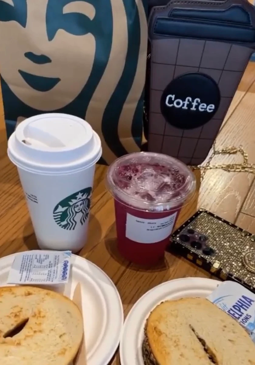 Dragon Fruit Lemonade Hot Mocha with Oat Milk and Bagel
