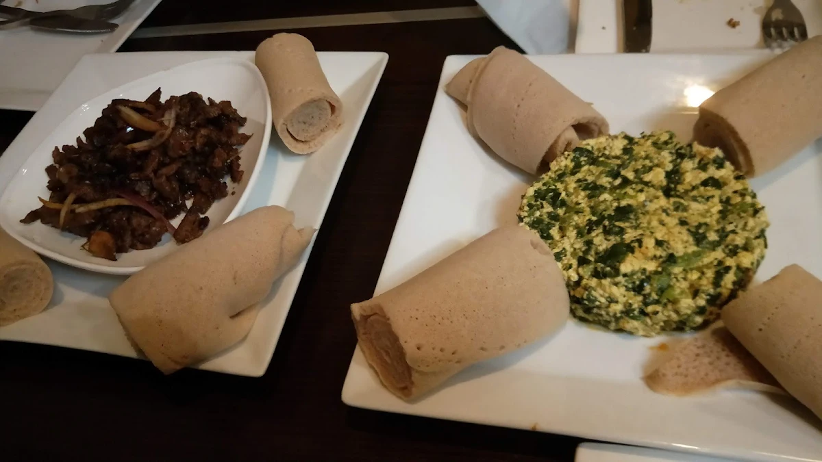 Fried Beef and Spinach Ricotta with Injera