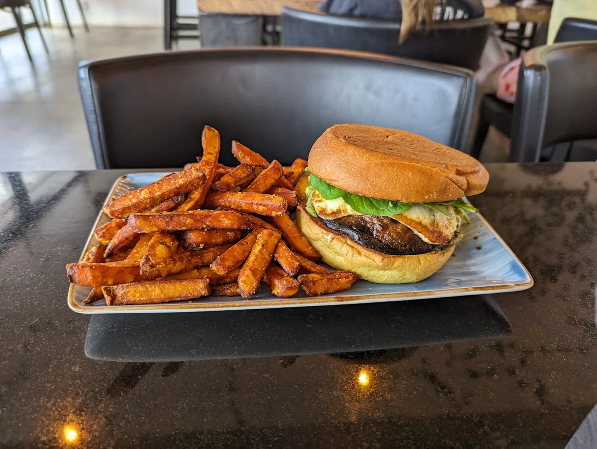 Mushroom Burger and Sweet Potato Fries