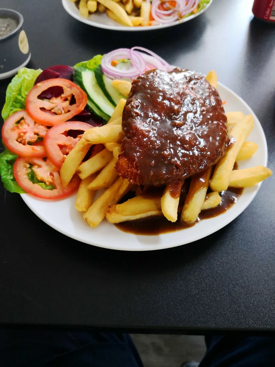 Schnitzel Chips and Salad
