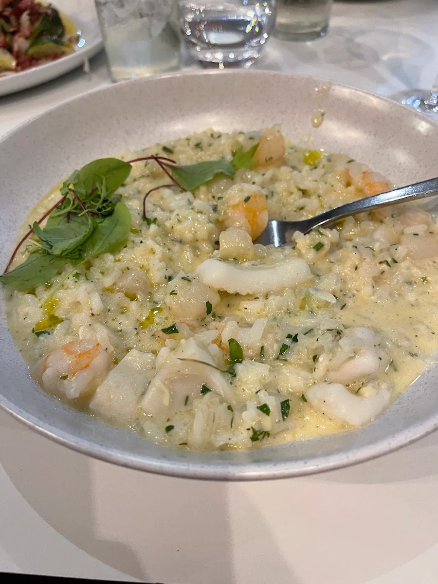 Risotto with Calamari Prawns Scallops & Smoked Barramundi Creme Fraiche