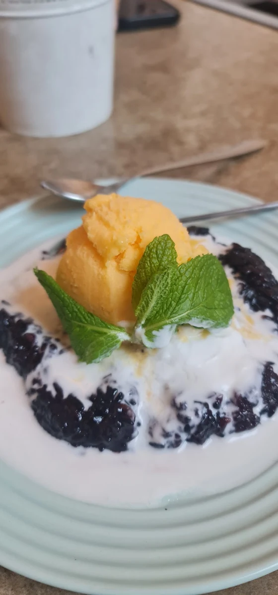 Black Sticky Rice with Mango Ice Cream