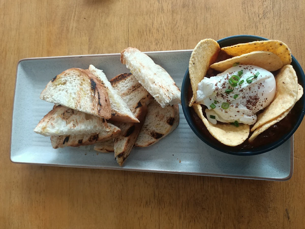 Chared Bread with Poached Egg