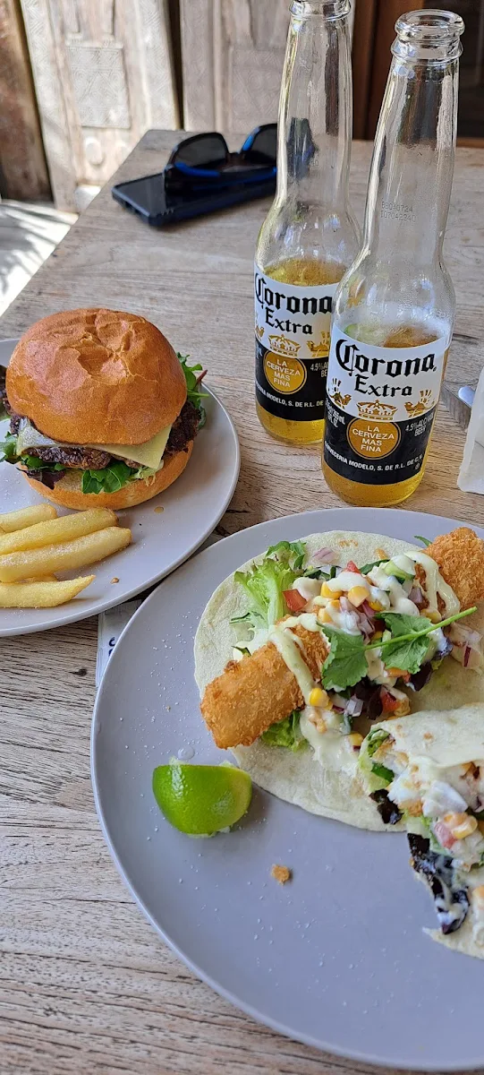 Beef Burger and Fish Tacos