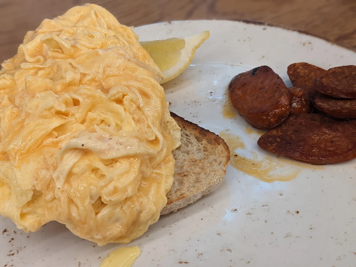 Scrambled Eggs Sourdough Toast Chorizo