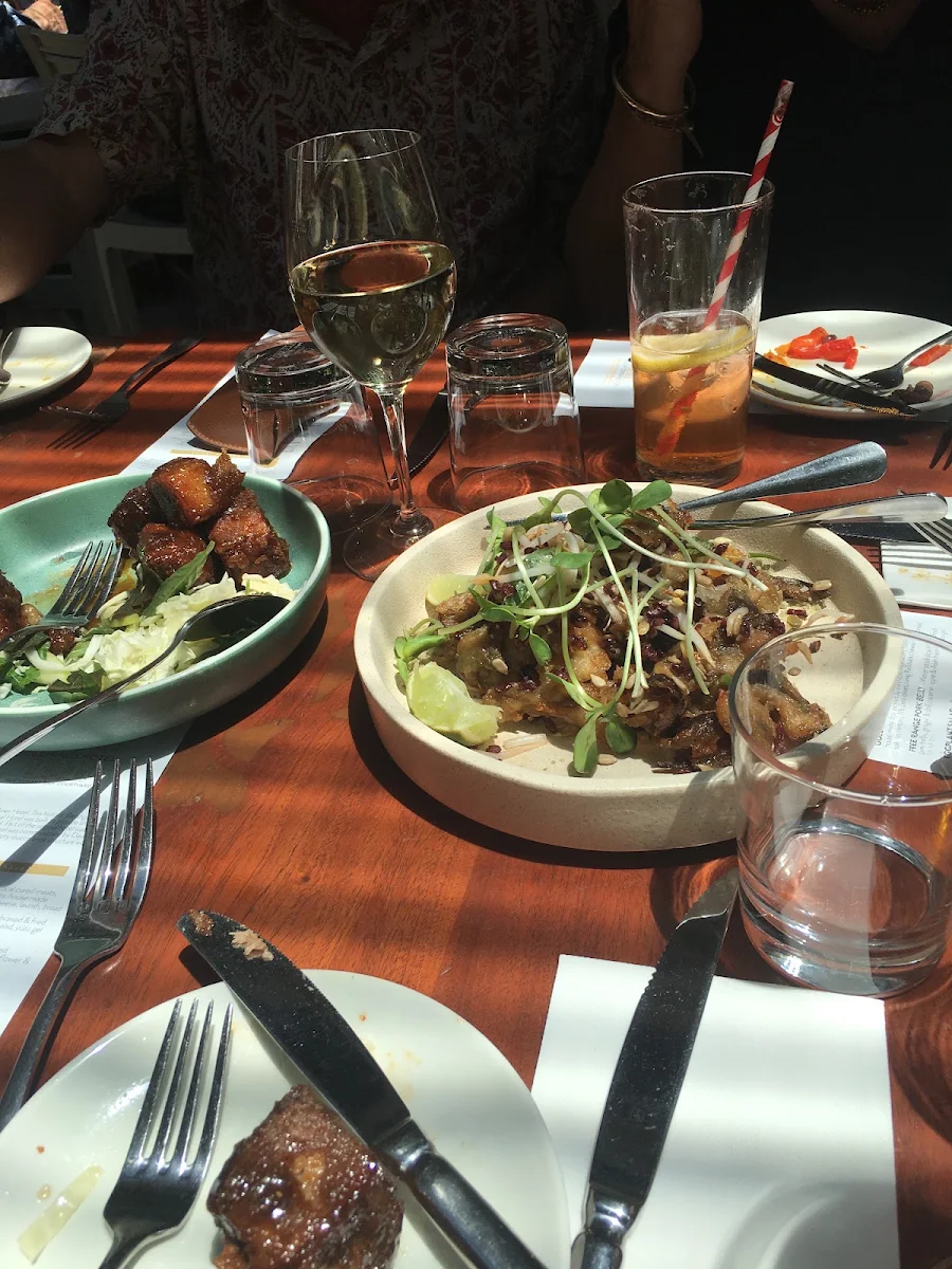Free Range Pork Belly and Tempura Eggplant Salad