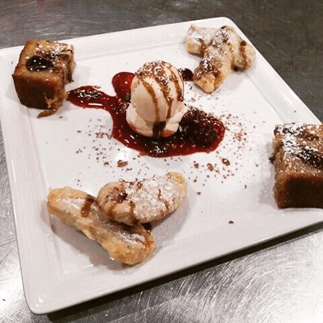 Banana Fritters Meringue Caramel Vanilla Bean Gelato