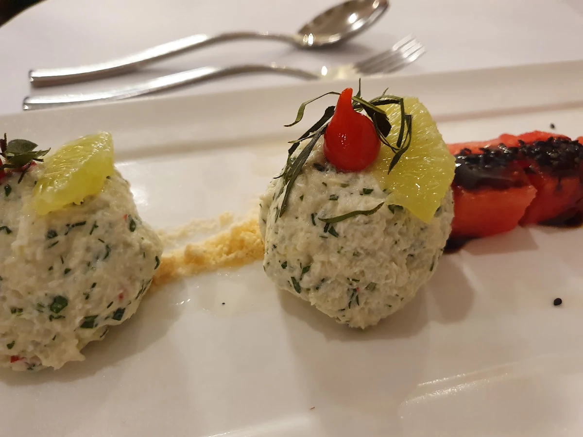 Tasmanian Lobster and Spanner Crab Snowballs with Watermelon and Balsamic Glaze