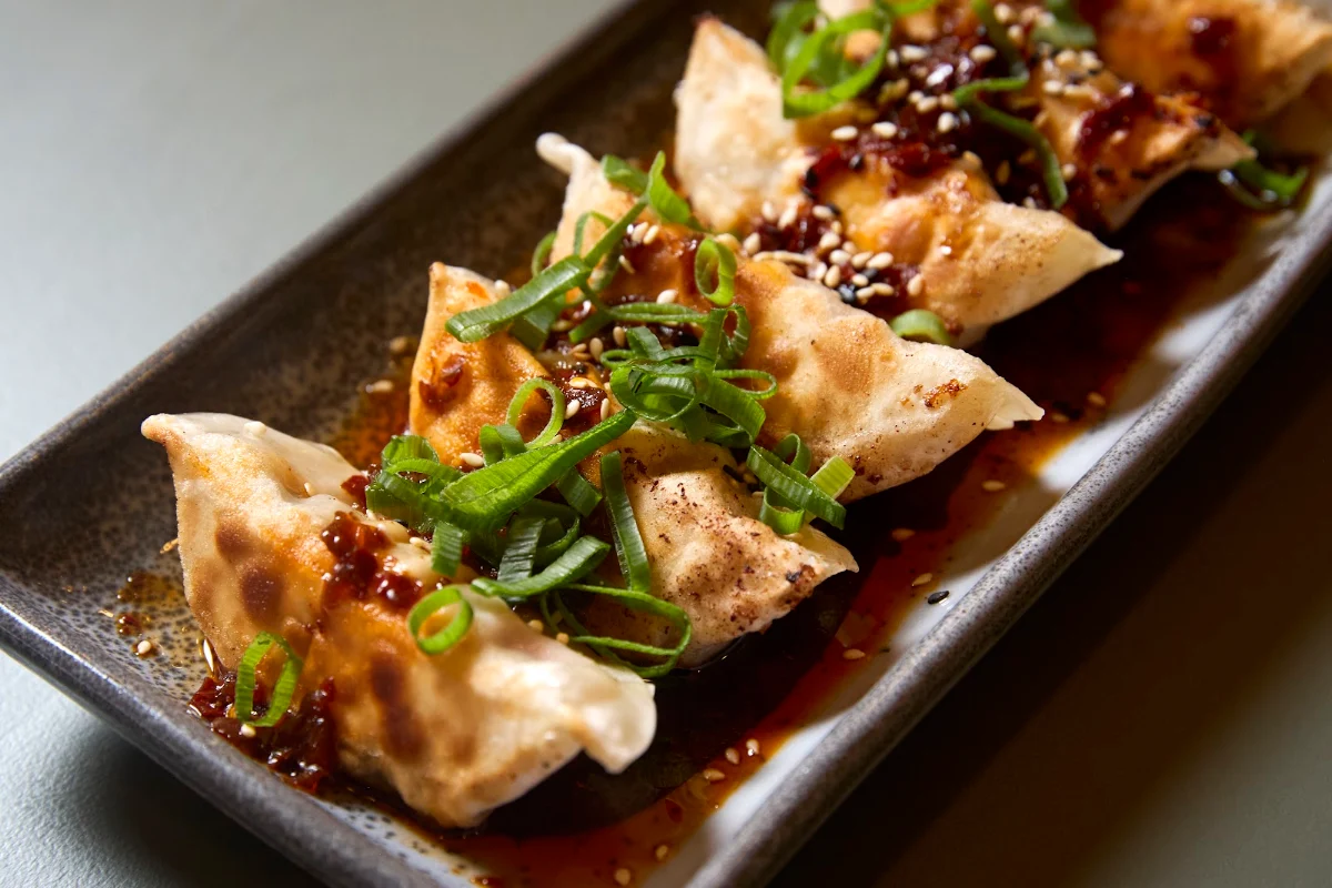 Pork & Cabbage Gyoza with Crispy Chilli Oil Master Stock & Black Vinegar 6pce DF N