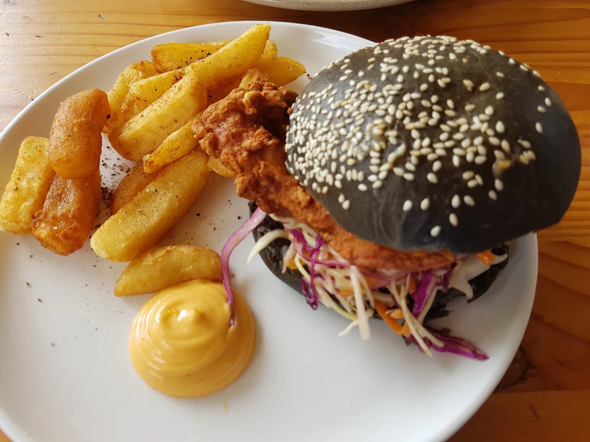 Chicken Burger on a Charcoal Bun