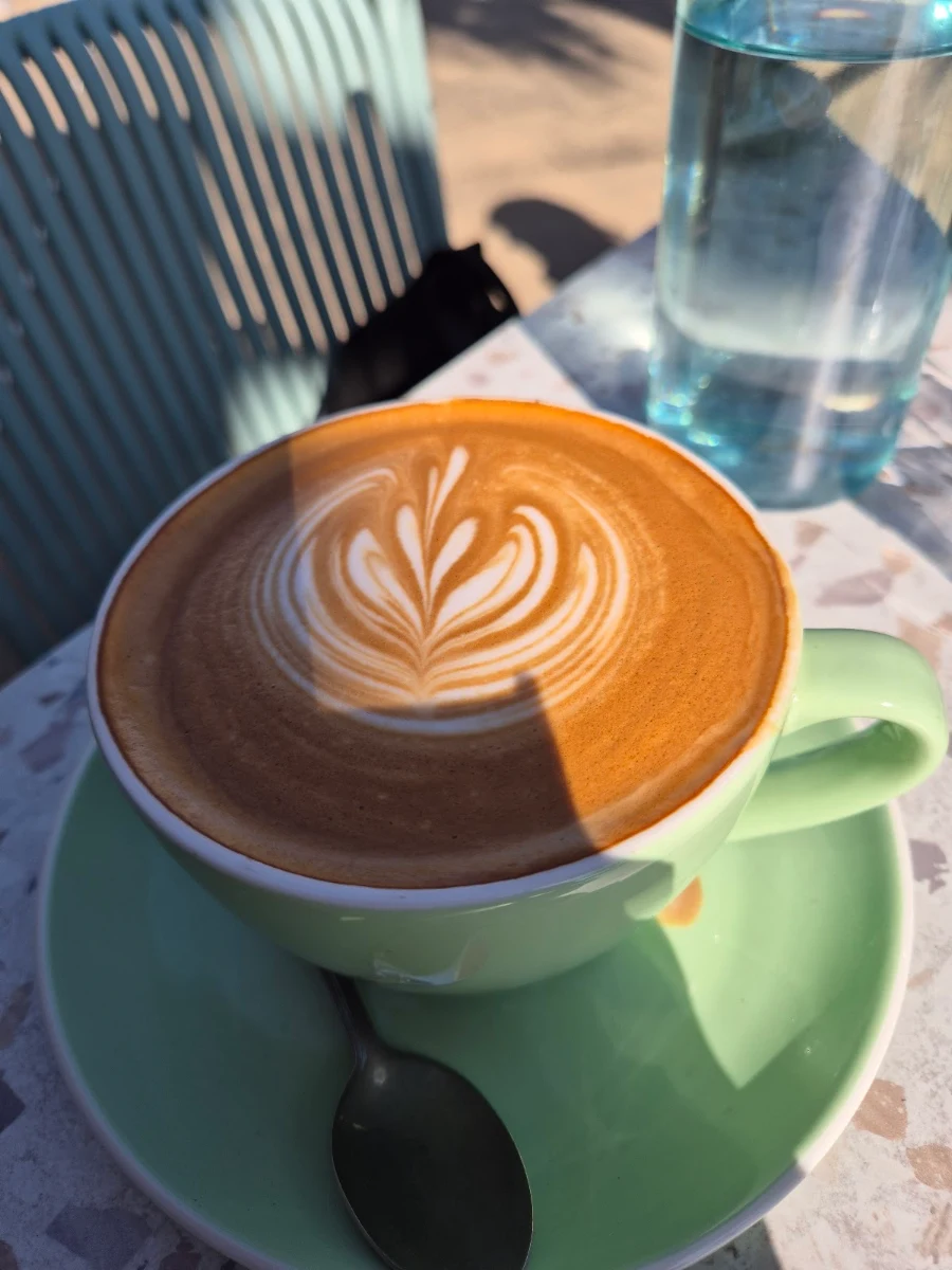 Large Flat White, Shiny Brew