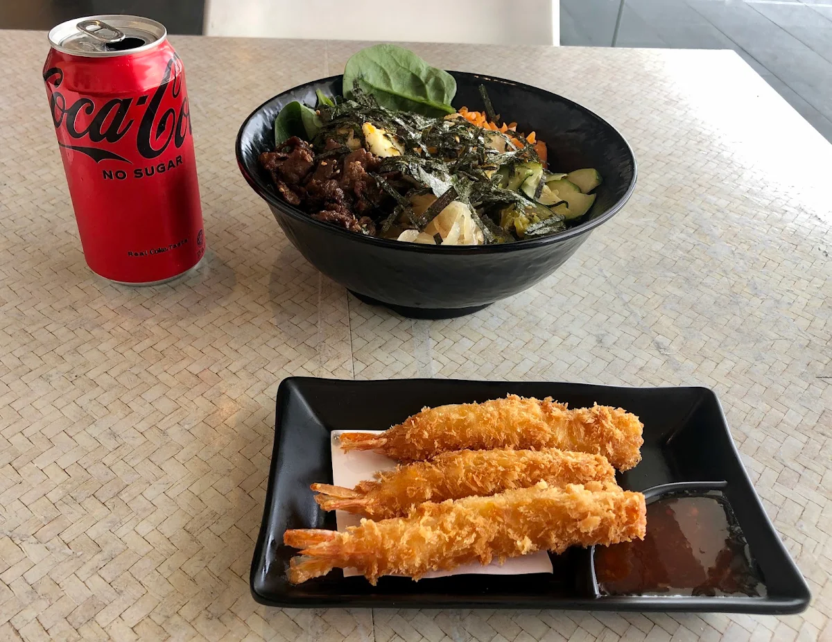 Tempura Prawns and Beef Bibimbap
