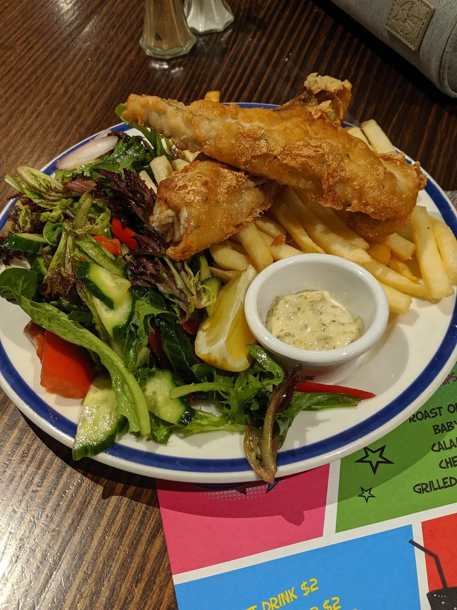 Buttered Fish and Chips and Green Salad