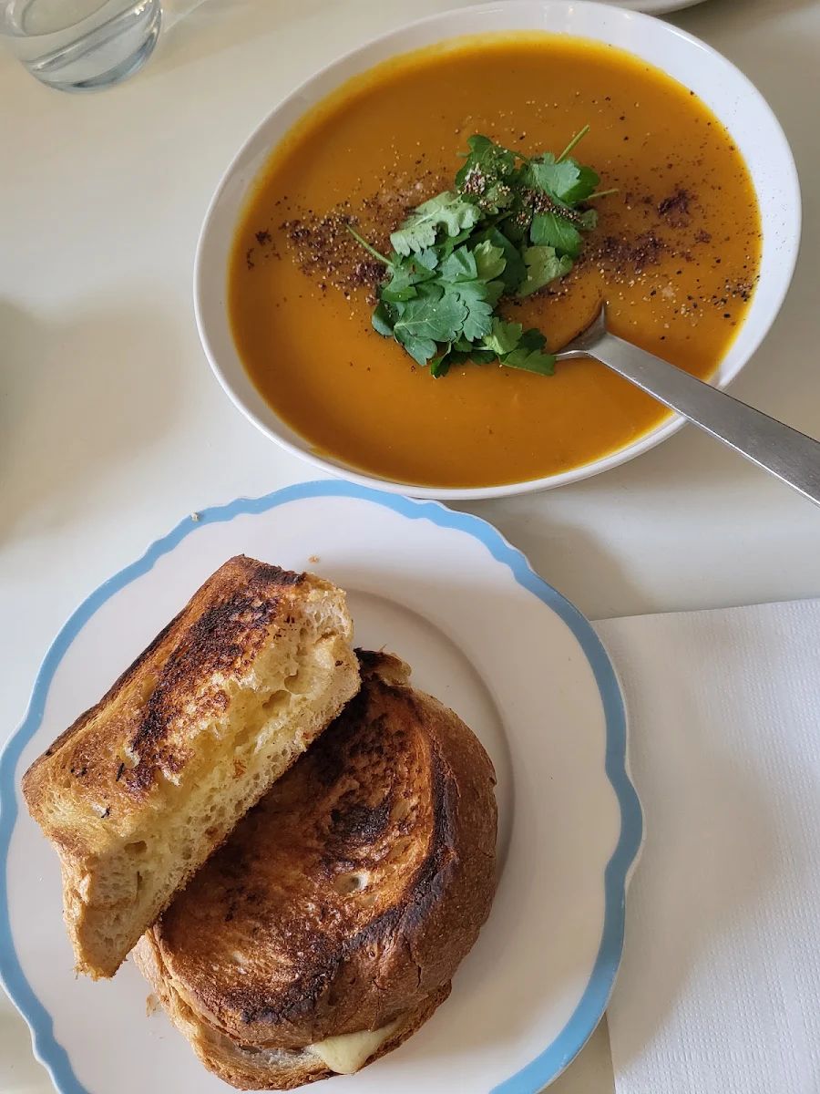 Pumpkin Soup with Cheese Toastie