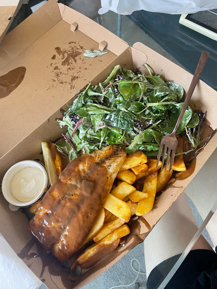 Grilled Fish and Chips and Salad