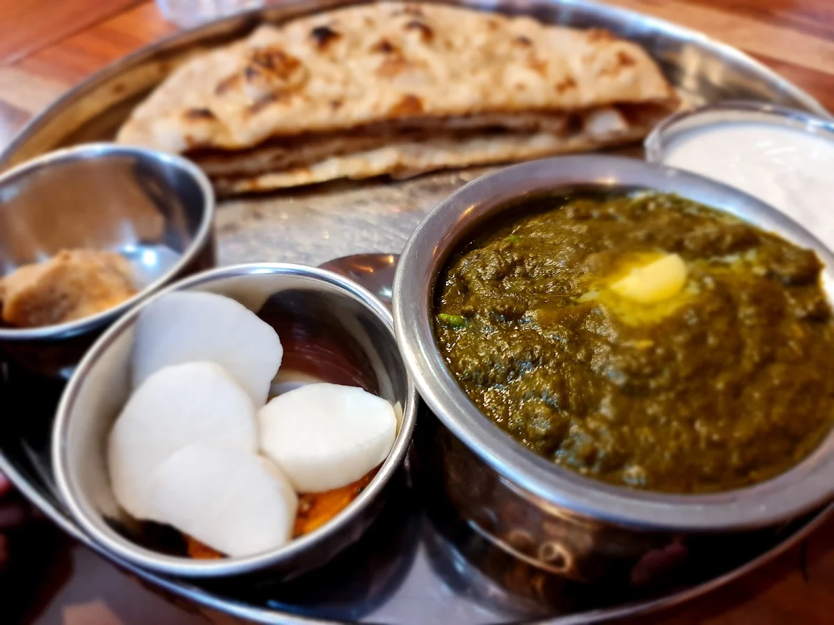 Saag Thali with Corn Bread, Khalsa Foods - Vegetarian - Vegan - NOG - Jain - Restaurant Sydney