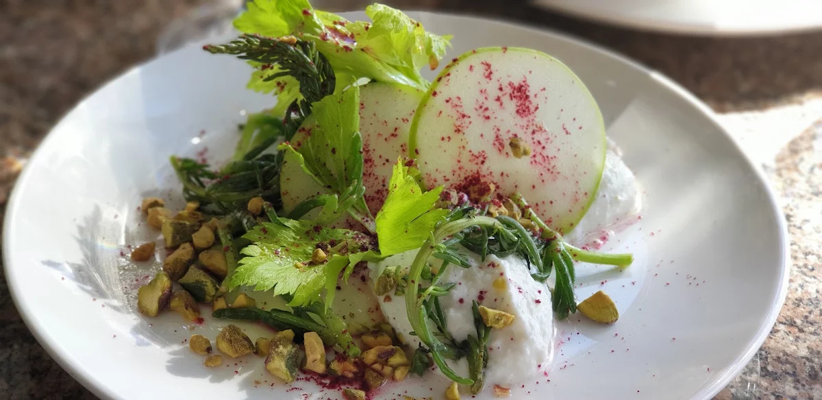 Fried Jerusalem Artichoke Coconut Yoghurt Basil Pesto